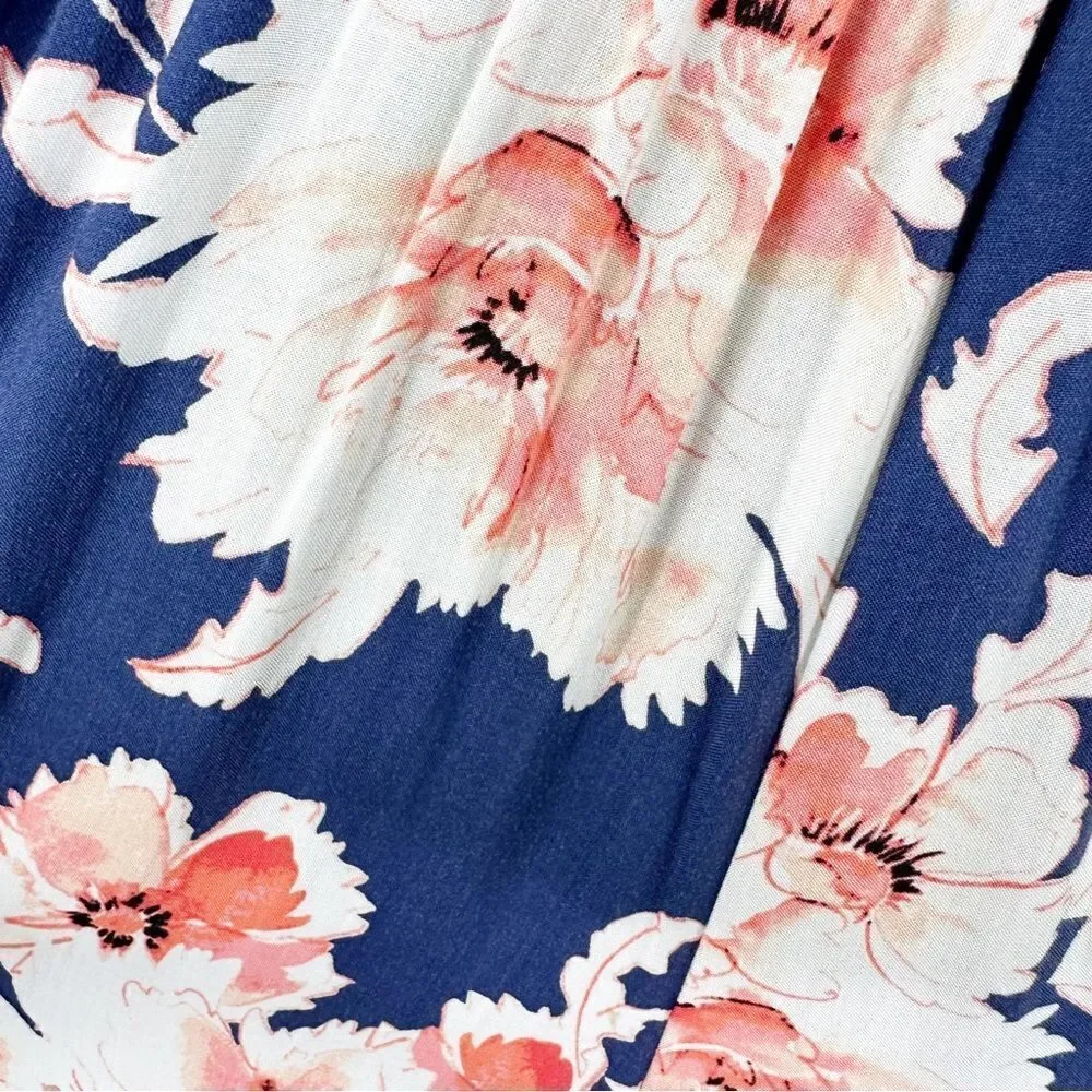Aqua Smocked Top Blue‎ Floral Wide Cropped Leg Jumpsuit M - Picture 7 of 12
